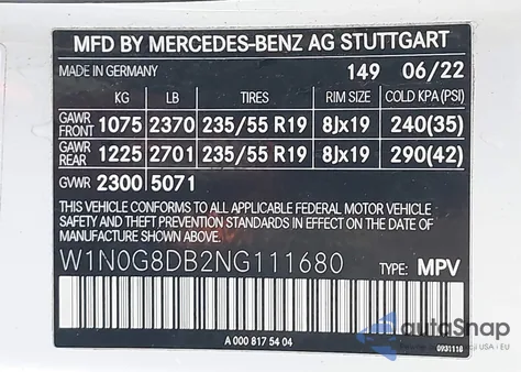 2022 Mercedes-Benz Glc 300 Suv from USA, damaged, VIN W1N0G8DB2NG111680